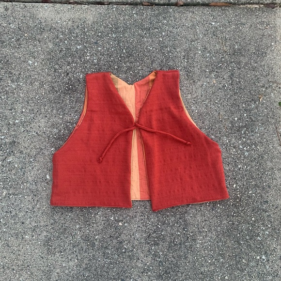Handmade Upcycled Reversible Tie Vest - Red, Orange, and Green - Picture 3 of 9